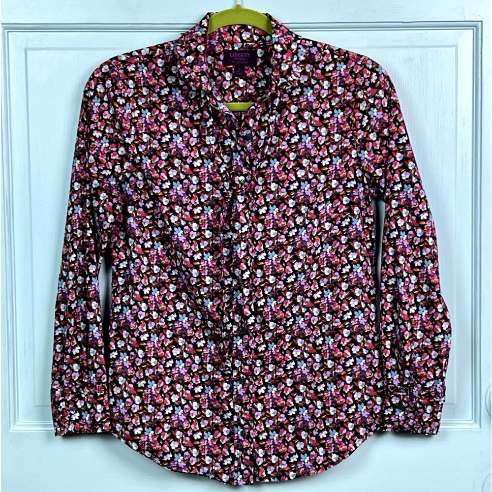 J. Crew Blouse Liberty Arts Colab Sarah Floral Cotton Ruffled Collar Cuffs Sz 2
